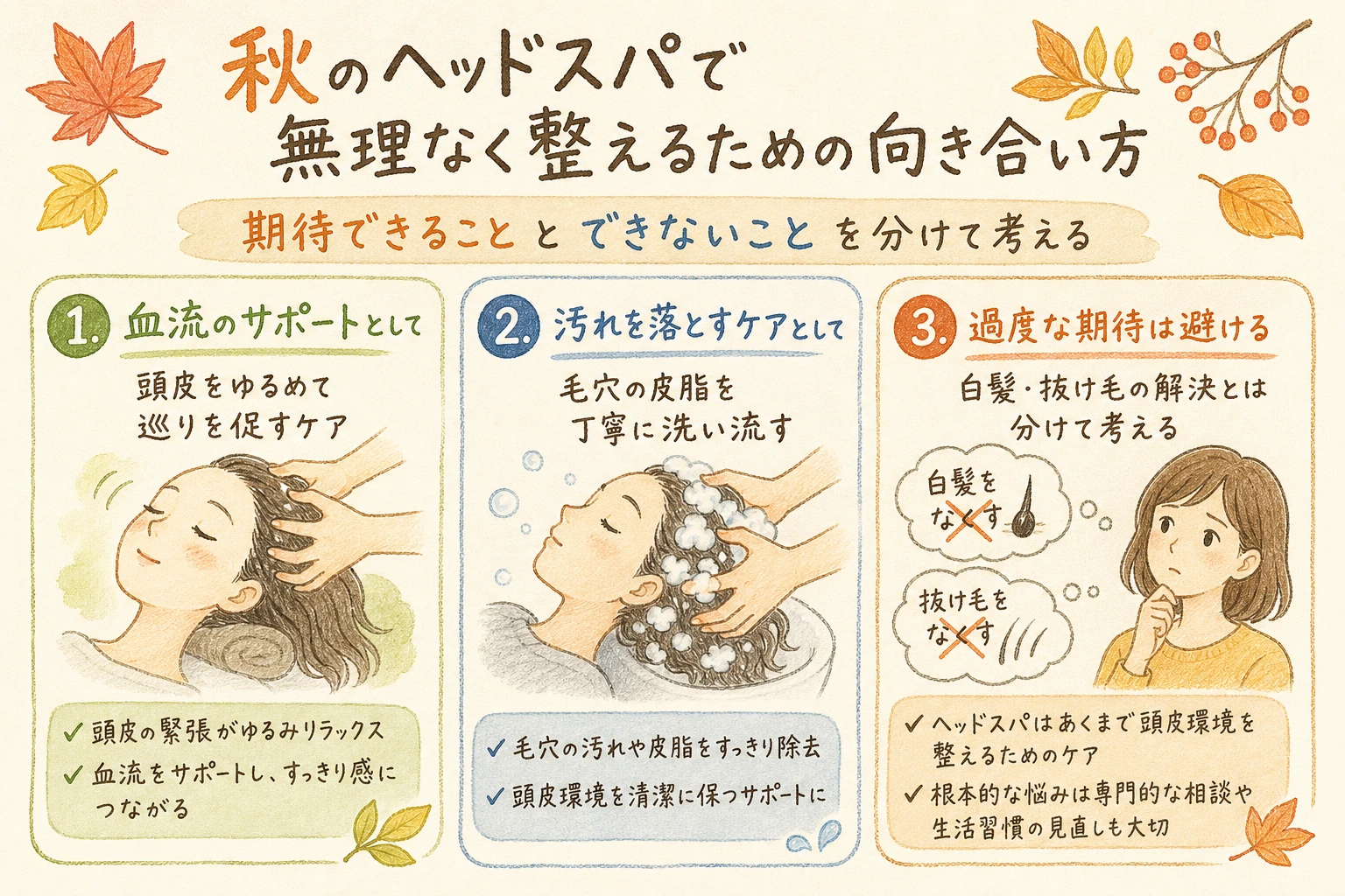 秋のヘッドスパで無理なく整えるための向き合い方|期待できることとできないことを分けて考える