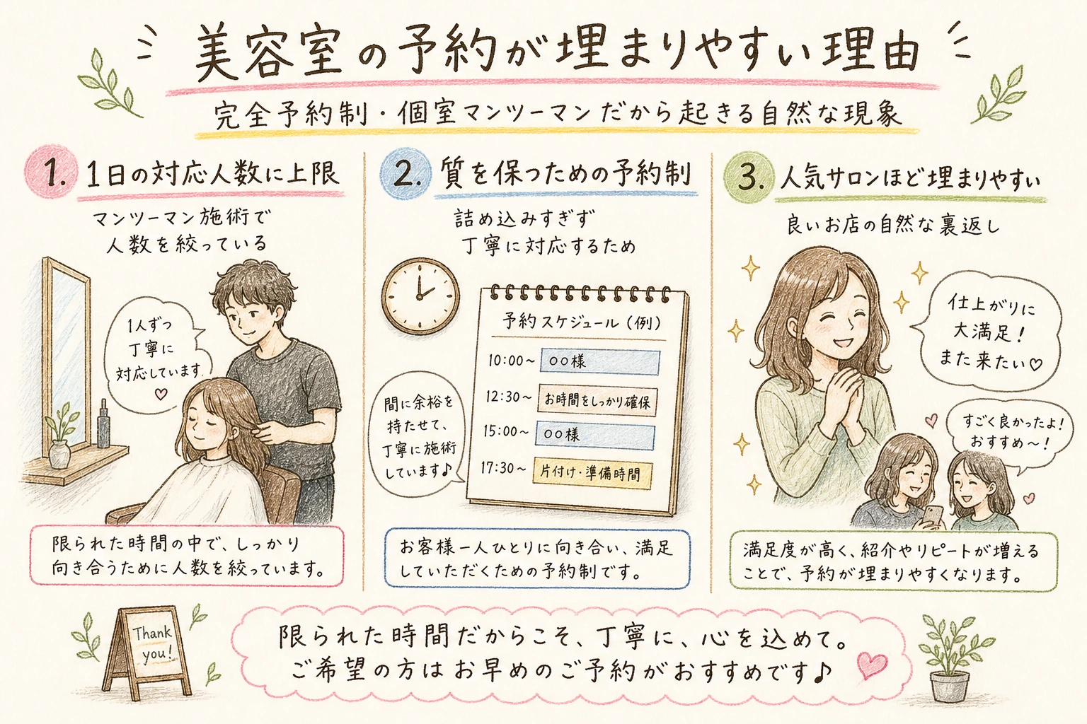 美容室の予約が埋まりやすい理由｜完全予約制・個室マンツーマンだから起きる自然な現象