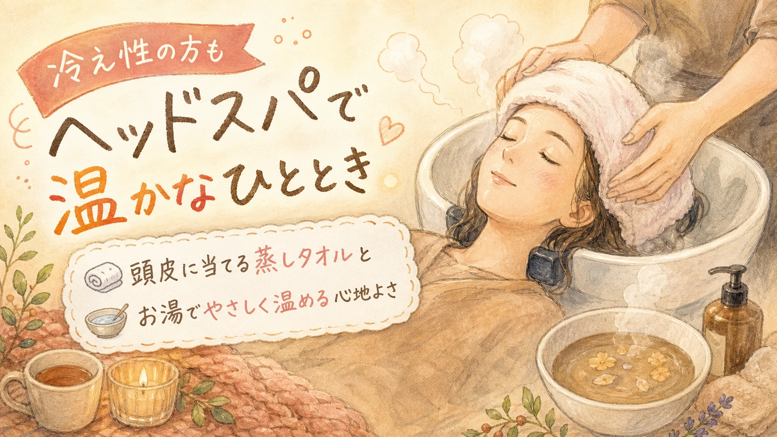 冷え性が気になる方へ|ヘッドスパを受けるときに知っておきたいことの内容を示すアイソメトリック図解