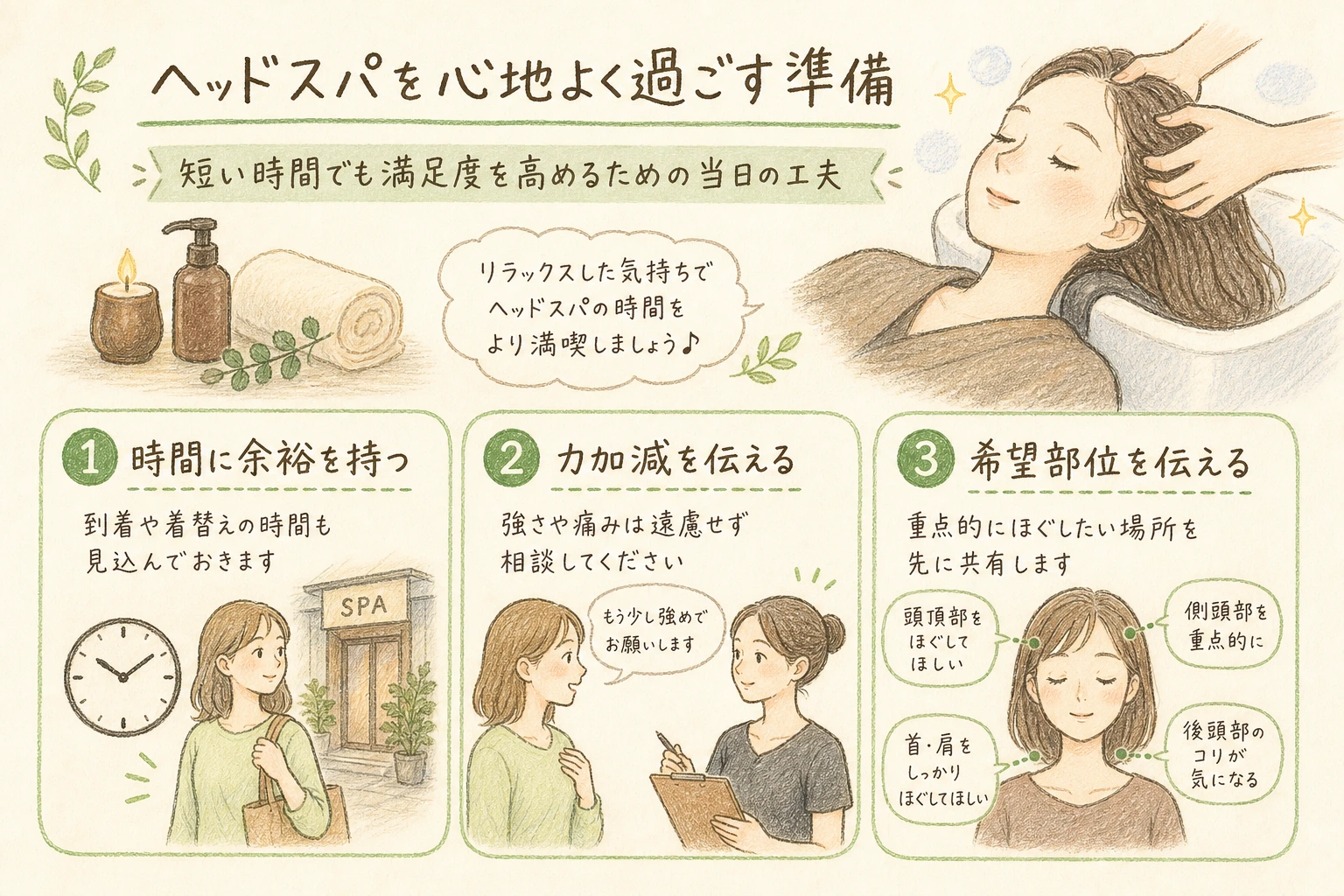 ヘッドスパを心地よく過ごす準備|短い時間でも満足度を高めるための当日の工夫