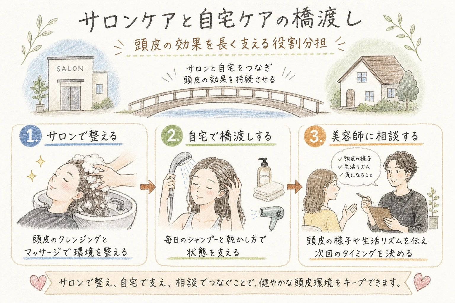 サロンケアと自宅ケアの橋渡し｜頭皮の効果を長く支える役割分担