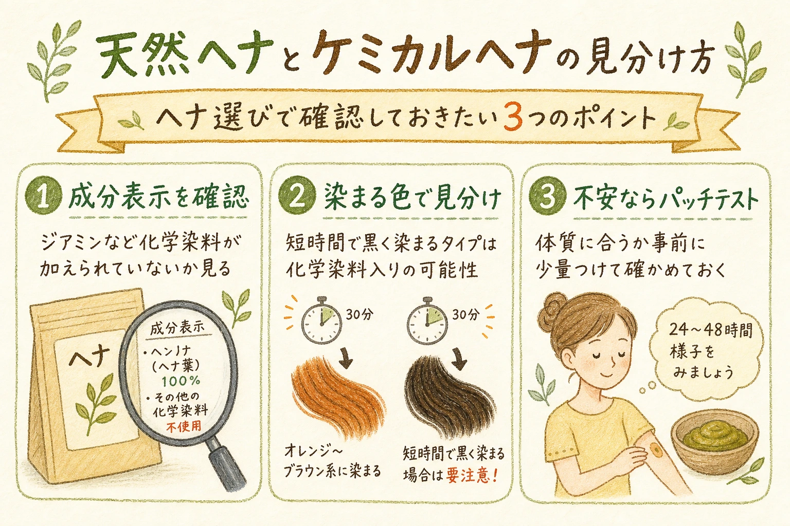 天然ヘナとケミカルヘナの見分け方|ヘナ選びで確認しておきたい3つのポイント