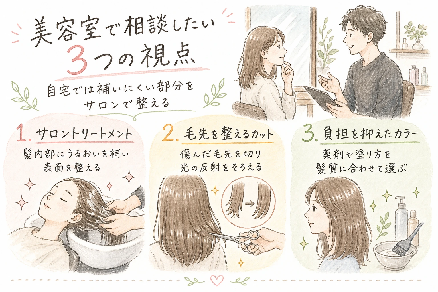 美容室で相談したい3つの視点|自宅では補いにくい部分をサロンで整える