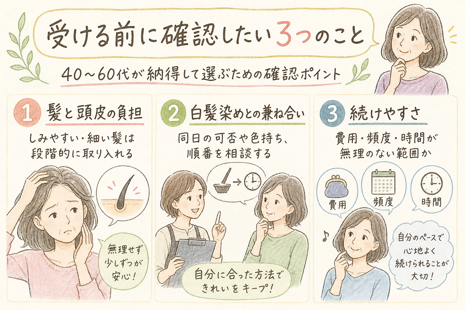 受ける前に確認したい3つのこと|40〜60代が納得して選ぶための確認ポイント