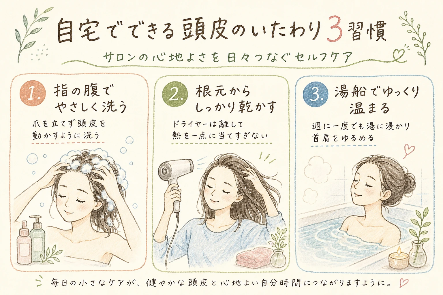 自宅でできる頭皮のいたわり3習慣|サロンの心地よさを日々つなぐセルフケア
