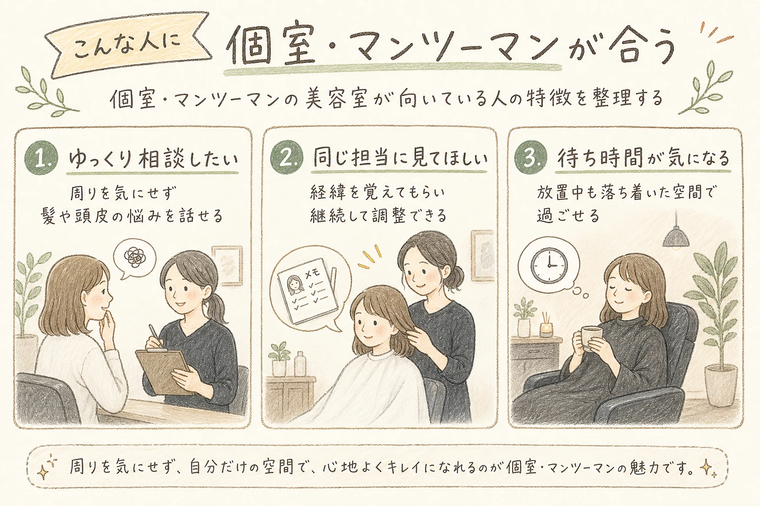 こんな人に個室・マンツーマンが合う|個室・マンツーマンの美容室が向いている人の特徴を整理する