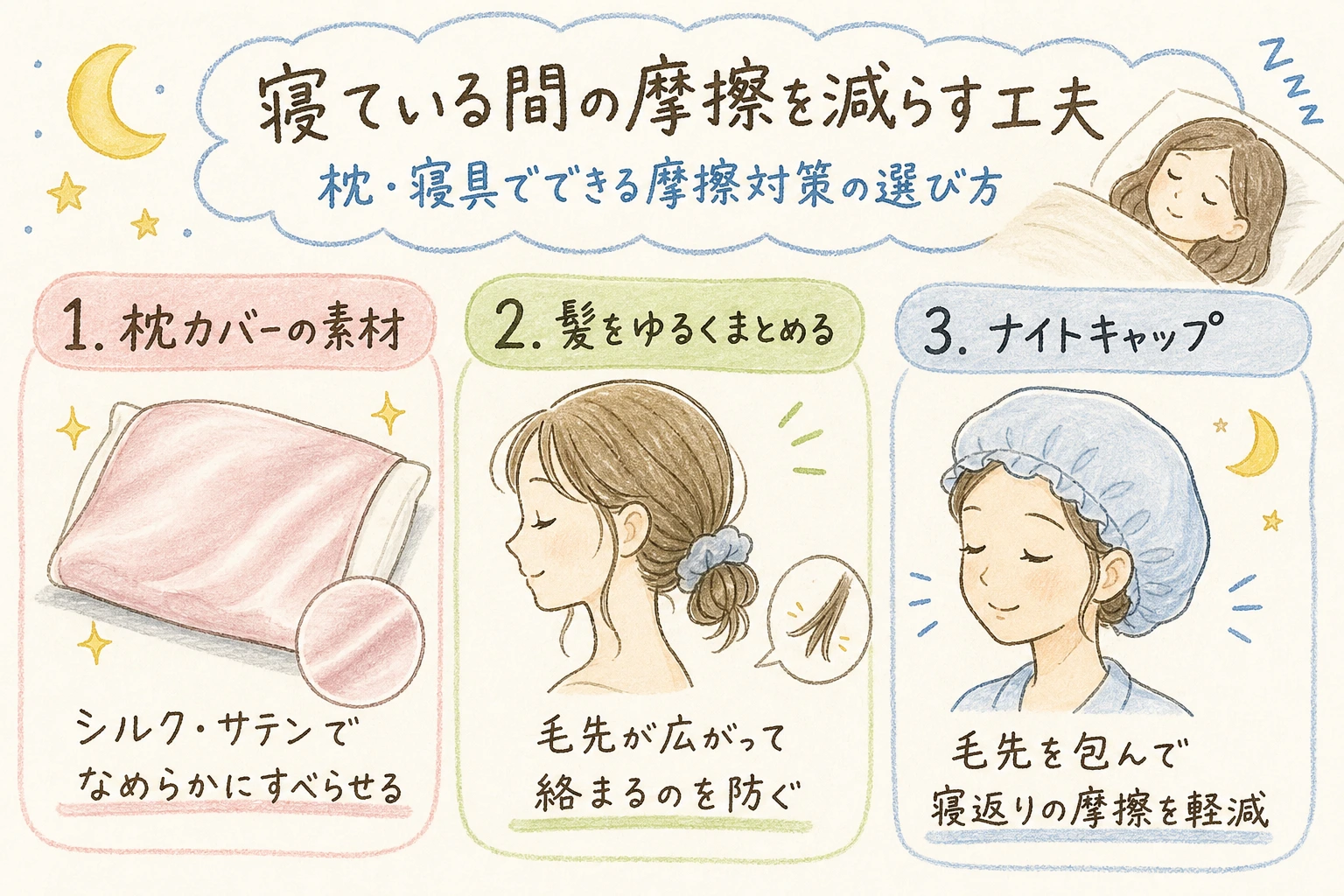 寝ている間の摩擦を減らす工夫|枕・寝具でできる摩擦対策の選び方