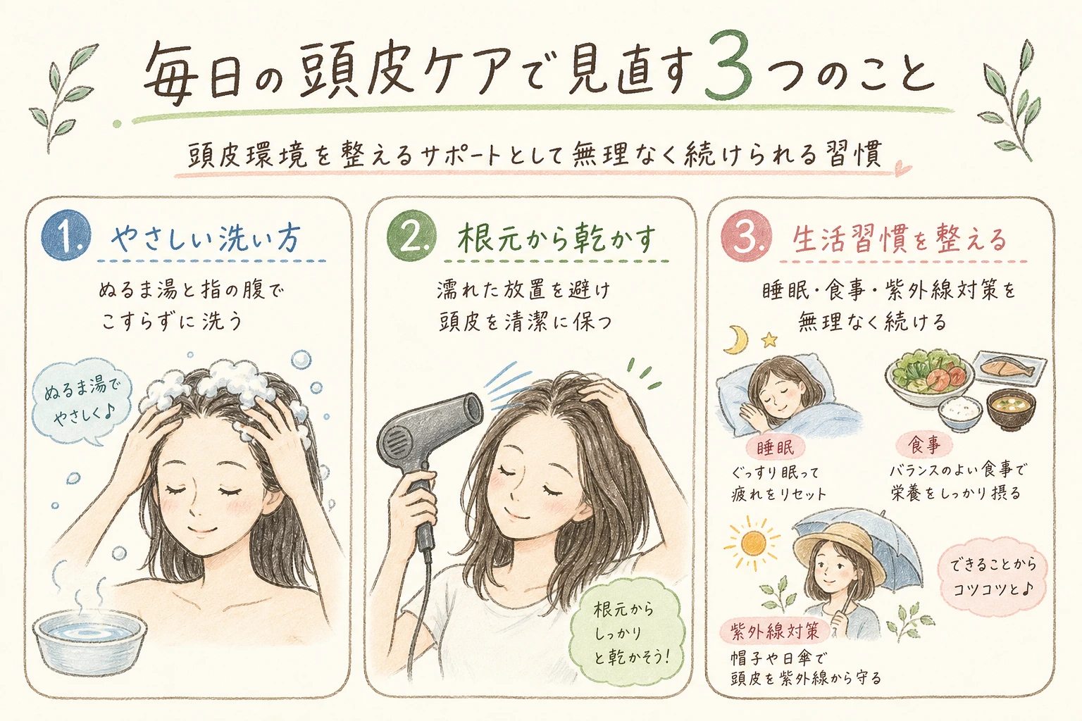毎日の頭皮ケアで見直す3つのこと|頭皮環境を整えるサポートとして無理なく続けられる習慣