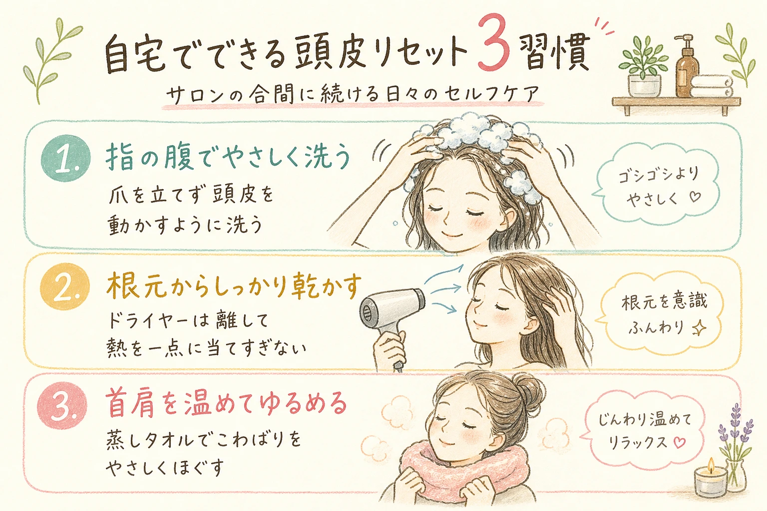 自宅でできる頭皮リセット3習慣|サロンの合間に続ける日々のセルフケア
