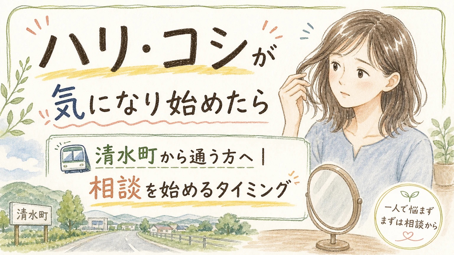 清水町で髪のハリ・コシが気になり始めた方へ|相談を始めるタイミングの内容を示すアイソメトリック図解
