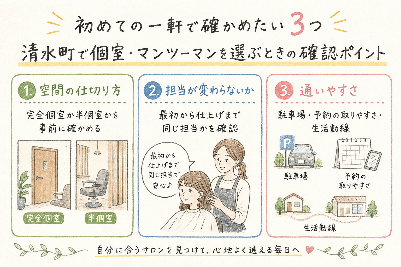 初めての一軒で確かめたい3つ|清水町で個室・マンツーマンを選ぶときの確認ポイント