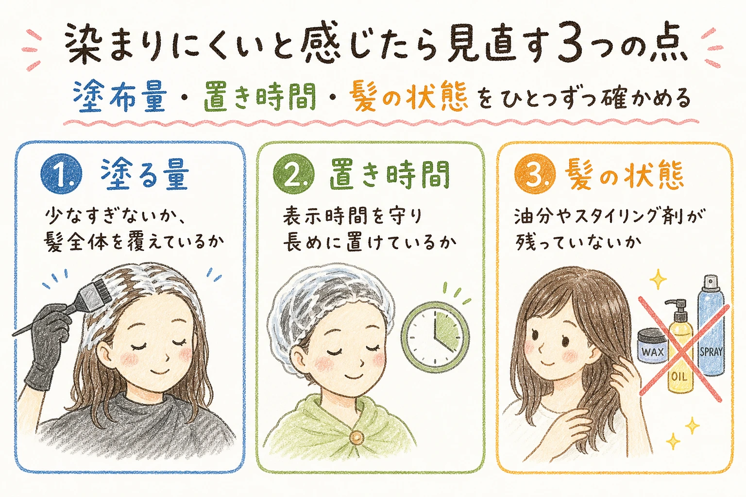 染まりにくいと感じたら見直す3つの点|塗布量・置き時間・髪の状態をひとつずつ確かめる