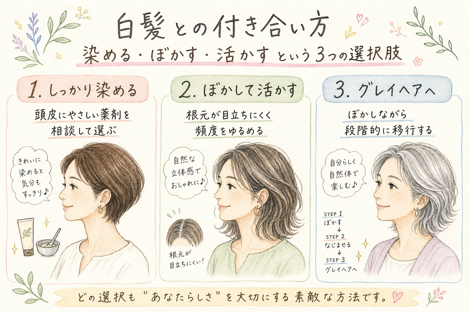 白髪との付き合い方|染める・ぼかす・活かすという3つの選択肢