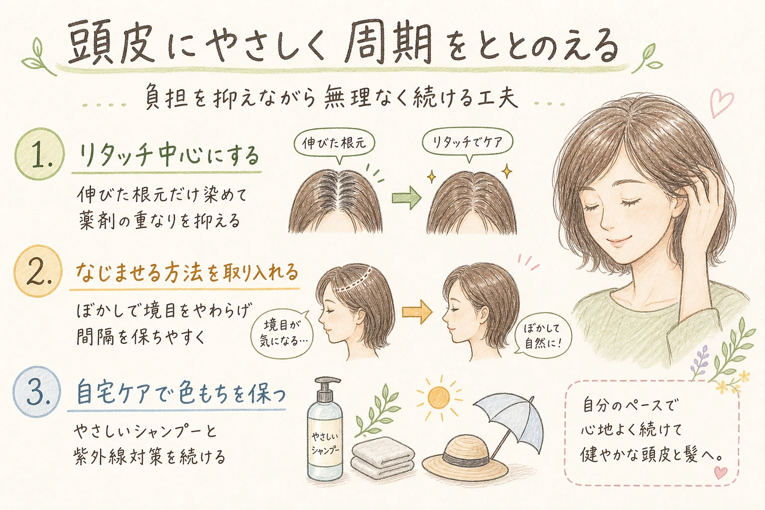 選び方や相談のポイントを示す手書きイラスト風の補足図解