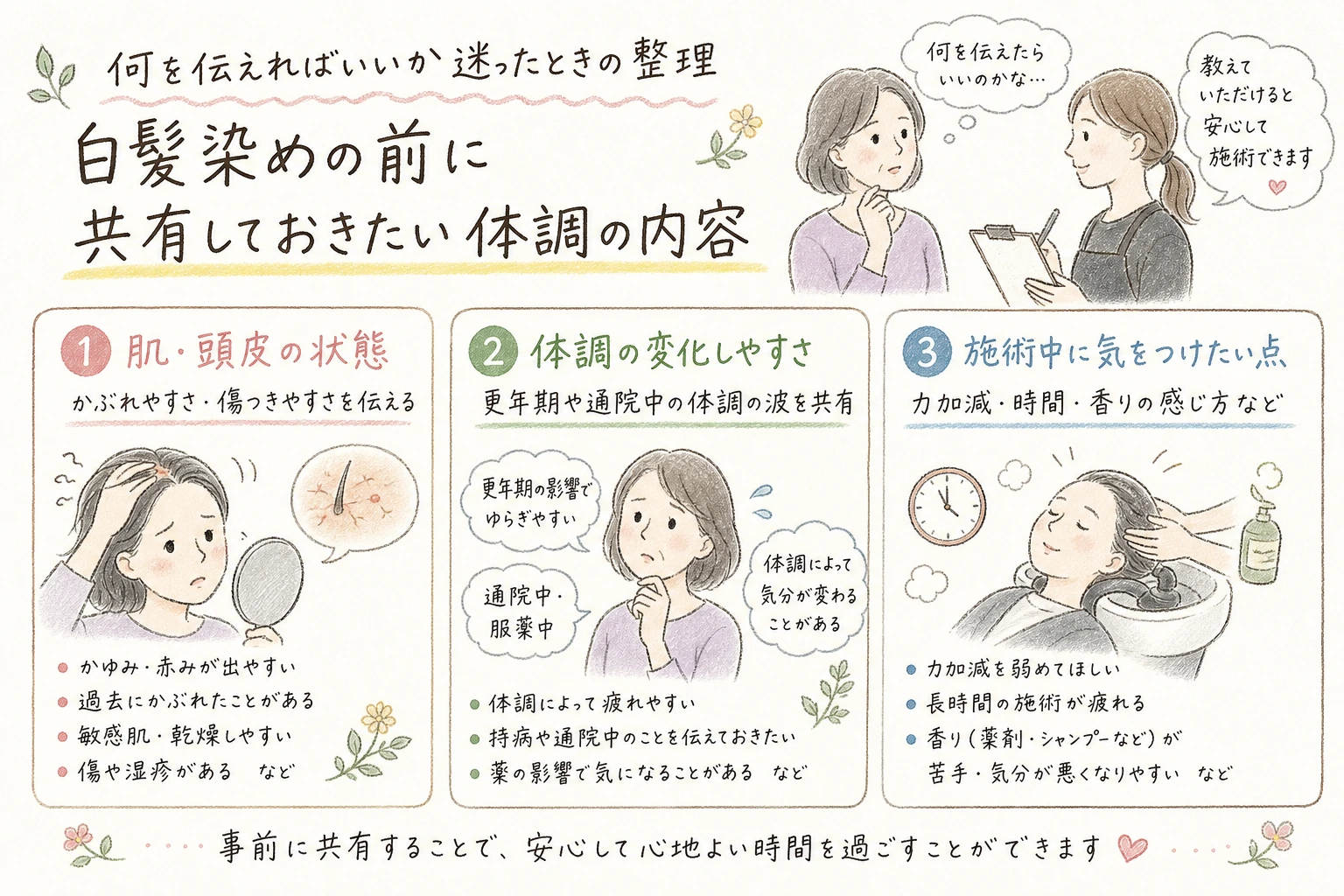 何を伝えればいいか迷ったときの整理|白髪染めの前に共有しておきたい体調の内容