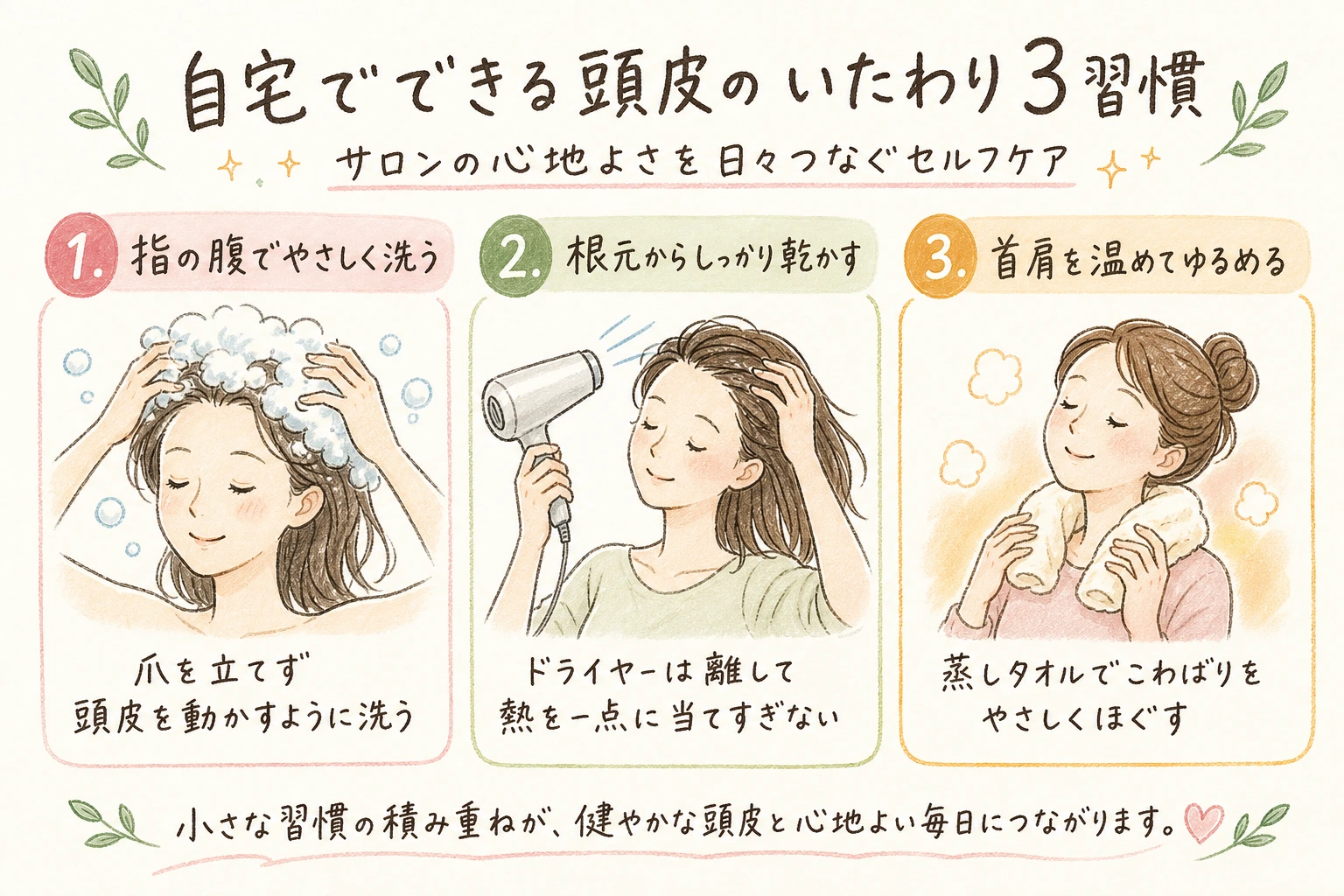 自宅でできる頭皮のいたわり3習慣|サロンの心地よさを日々つなぐセルフケア