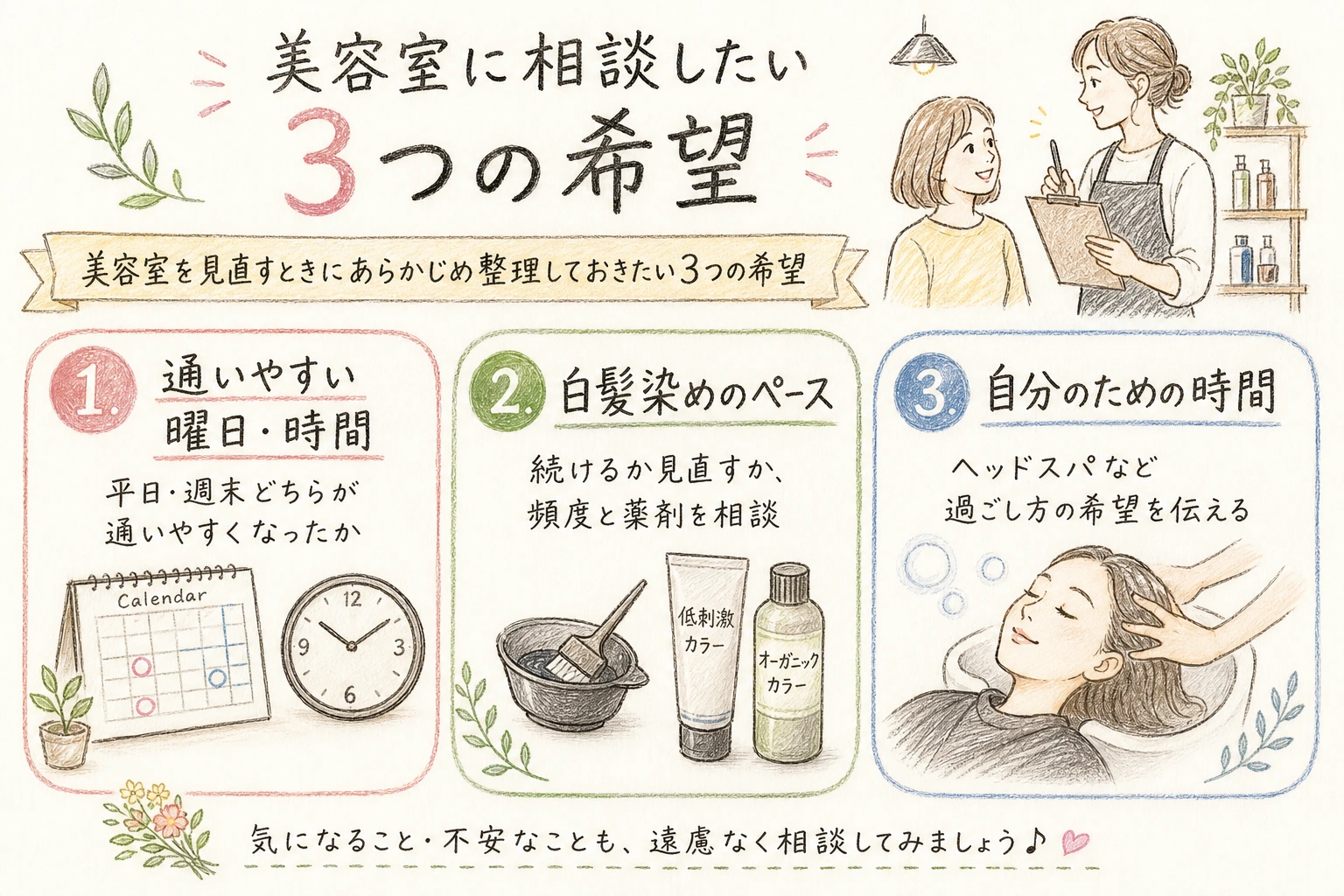 美容室に相談したい3つの希望|美容室を見直すときにあらかじめ整理しておきたい3つの希望