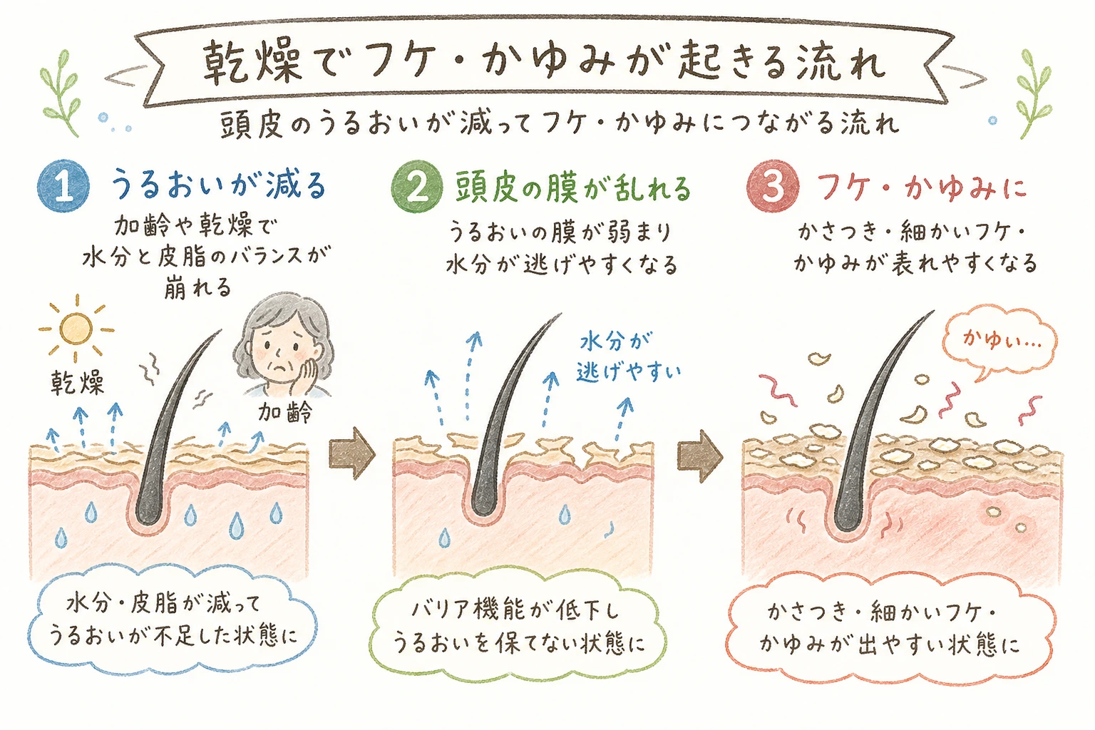 白髪の悩みに関する手書きイラスト風の本文図解