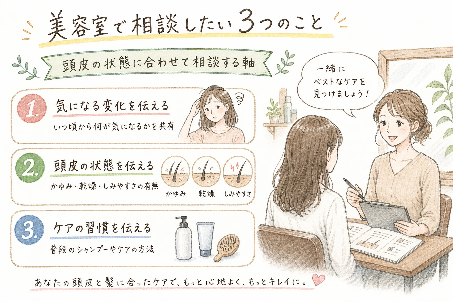 美容室で相談したい3つのこと|頭皮の状態に合わせて相談する軸